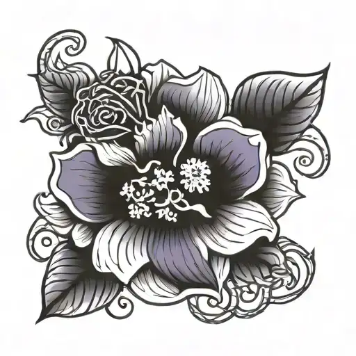 violet flower intertwined tattoo design idea