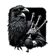  crow muscular with mans face bagpiper playing black bagpipes baldblack beard tattoo design idea