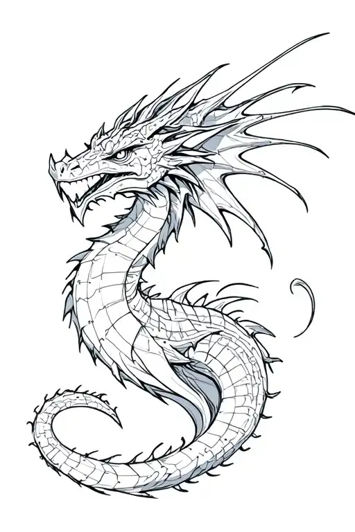 small Dragon silhouette tattoo with a computer code and glitching tattoo design idea