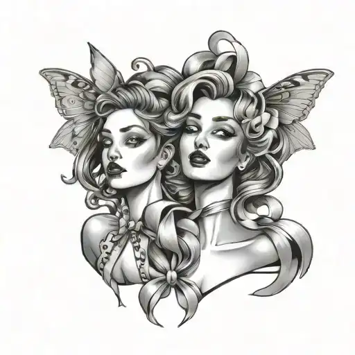women drama faces with money bows inspired tattoo design idea