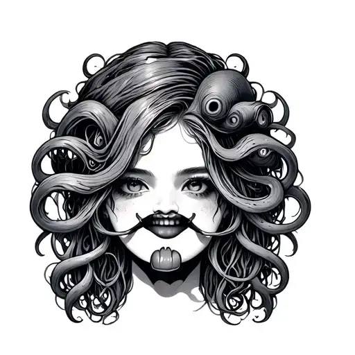 girl face with tentacle tongue  tattoo design idea
