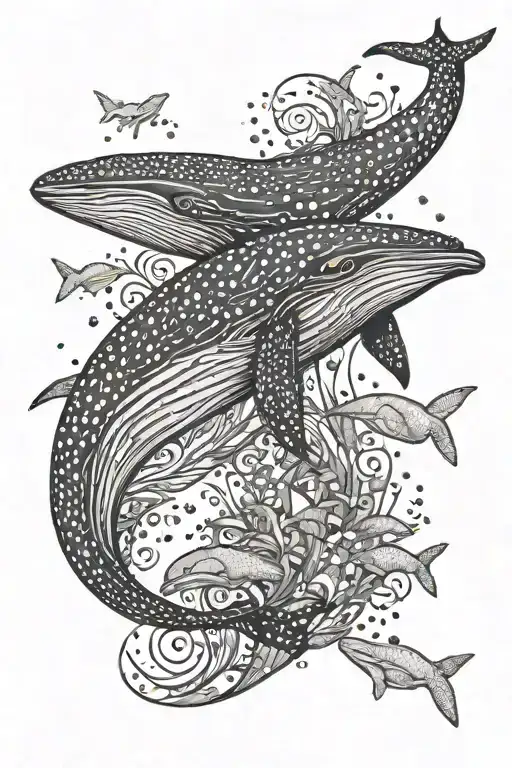 A single blue whale swimming among white stars tattoo design idea