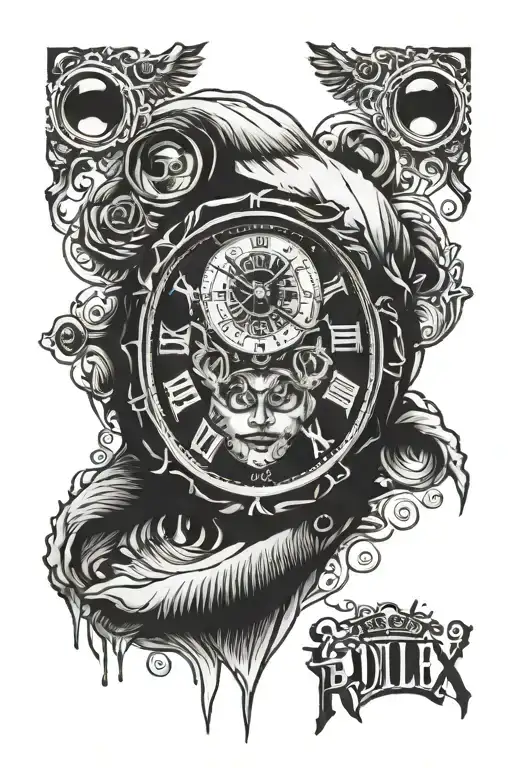 eyes and rolex clock tattoo design idea