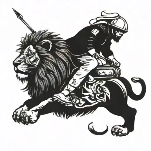 Paramedic riding a lion tattoo design idea