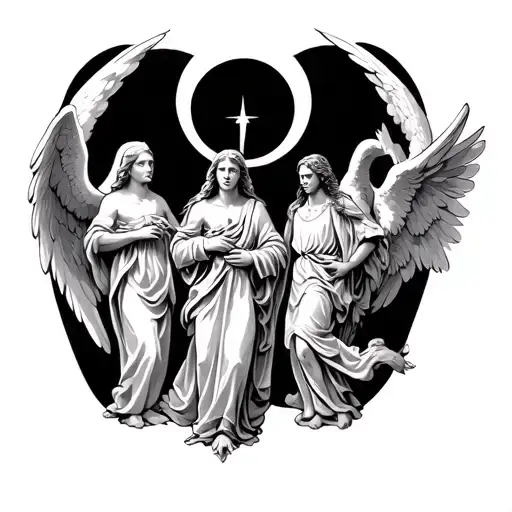the angels gabriel, uriel, raphael, and seraphim  tattoo design idea