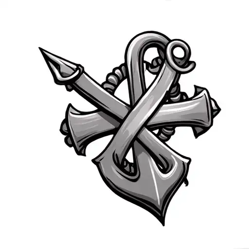 anchor with catholic cross made with cancer ribbon intertwined tattoo design idea