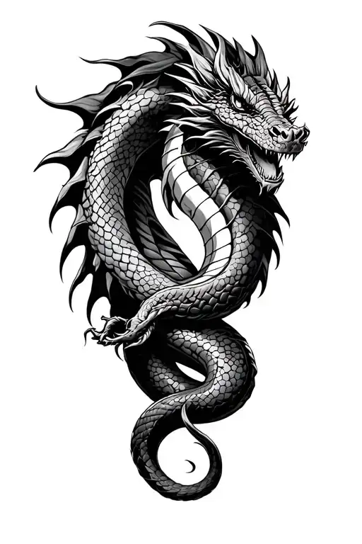 dragon fighting snake wrapped tattoo design idea