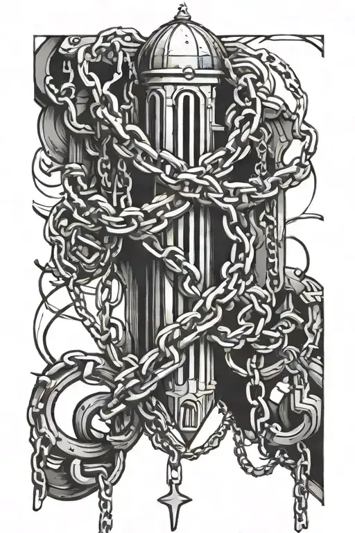 church and chains wrapped tattoo design idea