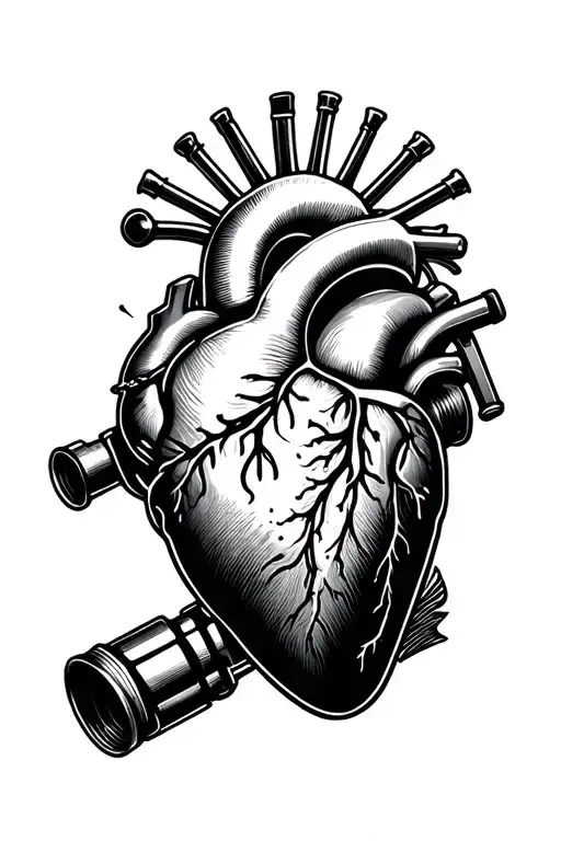 Brisser heart with piston and turbo tattoo design idea