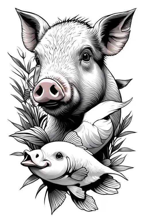 pig, duck, fish, cattle tattoo design idea