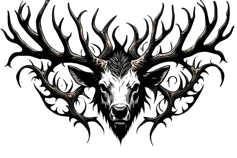 elk head black life death tattoo design idea