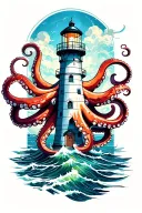 Lighthouse wrapped in octopus tattoo design idea