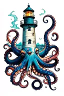 Lighthouse wrapped in octopus tattoo design idea
