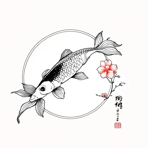cherry flower in a fan and upstairs koi fish tattoo design idea