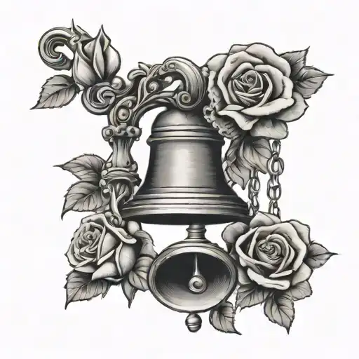 church bell and roses blooming tattoo design idea