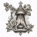 church bell and roses blooming tattoo design idea