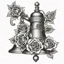 church bell and roses blooming tattoo design idea