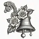 church bell and roses blooming tattoo design idea