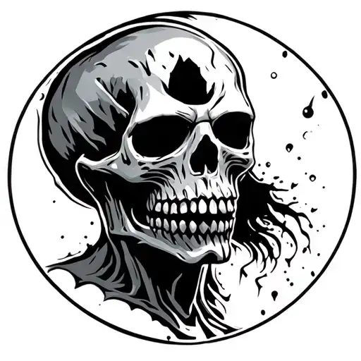 round black and white icon of a skull zombie tattoo design idea