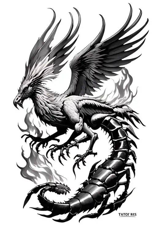 Phoenix and Scorpio combination tattoo with One must shed the past to rise “In order to rise from its own ashes, a Phoen tattoo design idea