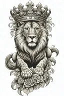 A majestic lion with a crown, symbolizing strength and leadership in the church tattoo design idea
