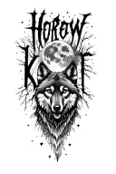 wolf, moon, mountaint, snow tattoo design idea