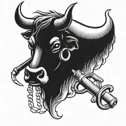 Taurus bull with pipes and tools plumbing tools like wrenches tattoo design idea