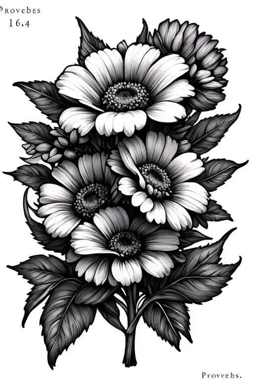 flower bouquet with the stem saying proverbs 16:4 tattoo design idea