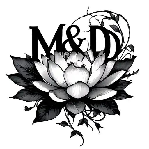 "M & D" Lotus flower and vines wrapped tattoo design idea
