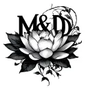 "M & D" Lotus flower and vines wrapped tattoo design idea