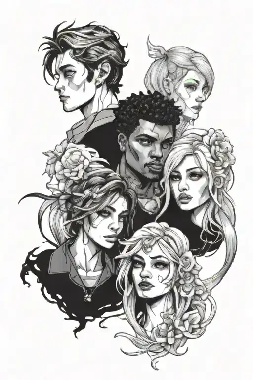 group of four friends tattoo design idea