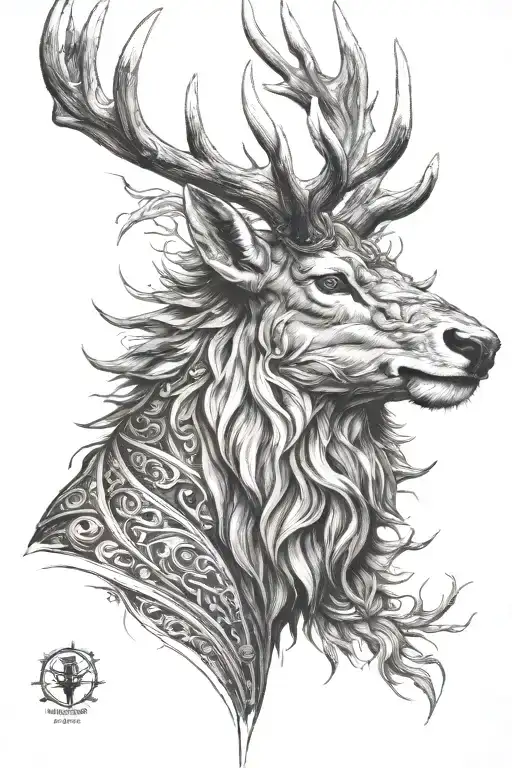 powerfull warrior stag head profil tattoo design idea