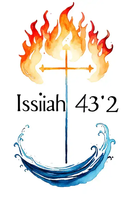 "Isaiah 43:2" maltese cross with fire and water waves tattoo design idea