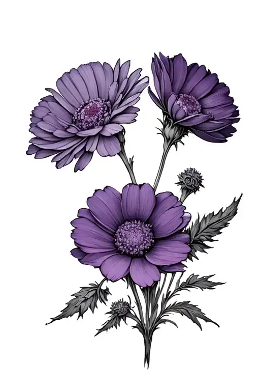 marigold violet primrose cosmos tattoo design idea