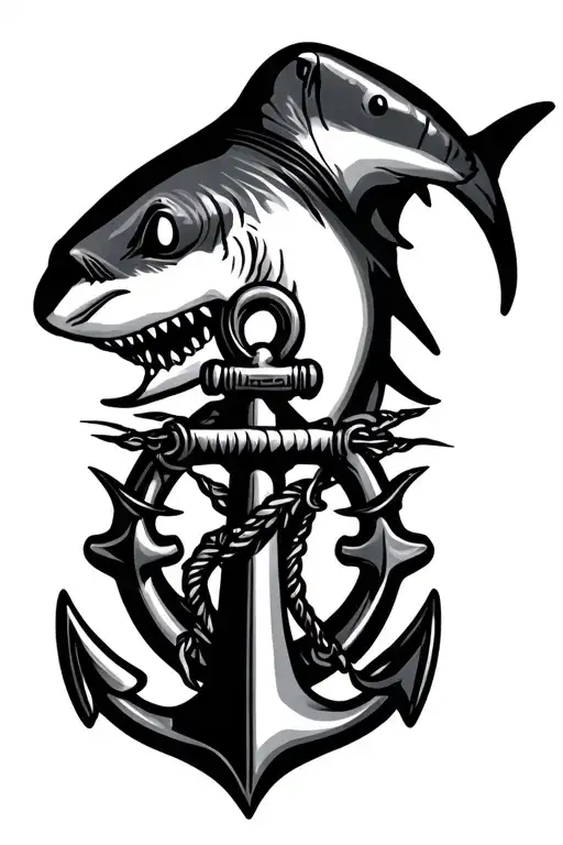 shark and anchor tattoo design idea
