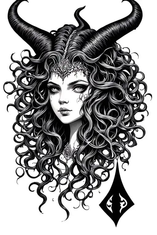 Create a tatto symbolising Medusa and maleficent tattoo design idea