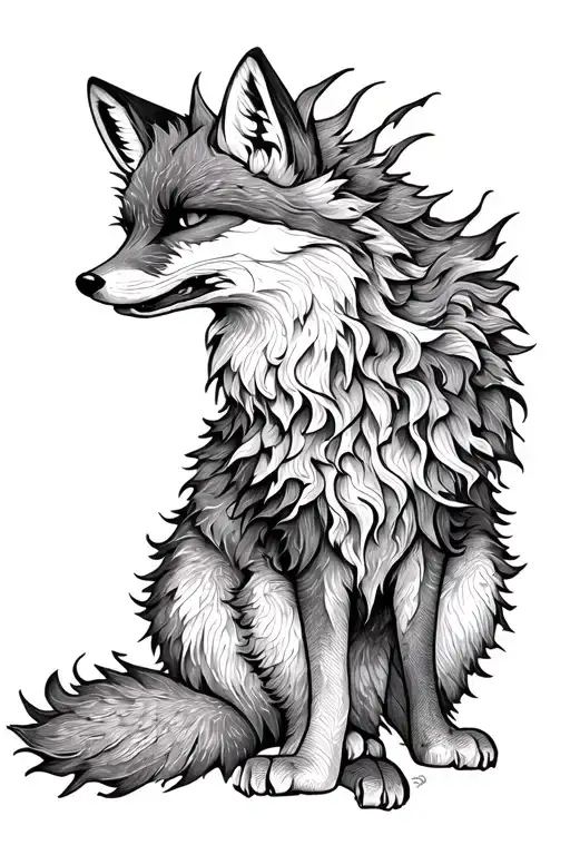Angry fire fox tattoo design idea