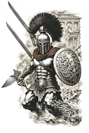 spartan warrior battling hell heaven gates tattoo design idea