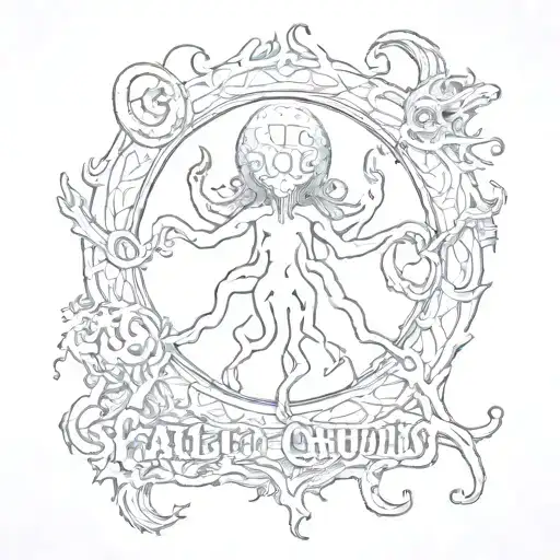 Call of Chutulu, lovecraft, cosmic horror movie poster tattoo design idea