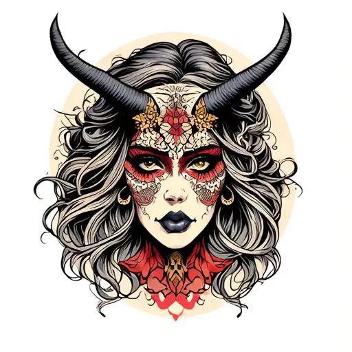 demon women face tattoo design idea