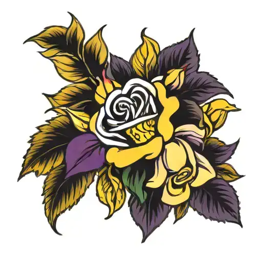 yellow roses and purple Lillie's around words tattoo design idea
