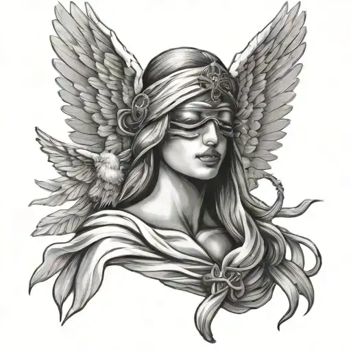 blindfolded angel cross tattoo design idea