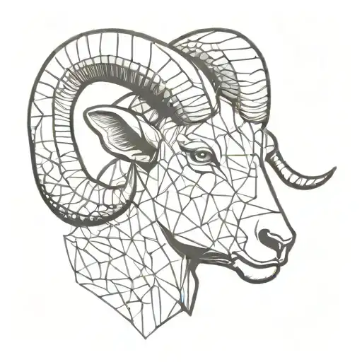 Aries head left side realistic style and right side geometric style tattoo design idea