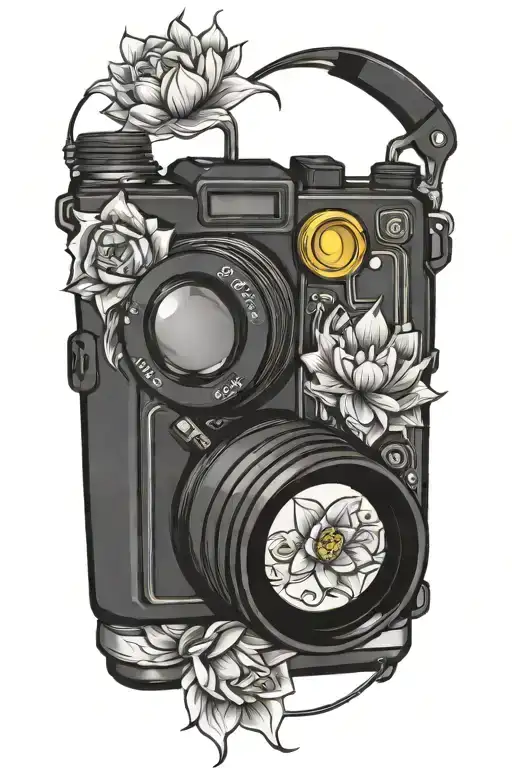 lotus top view camera tattoo design idea