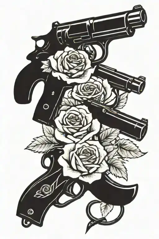 roses and uzi gun tattoo design idea