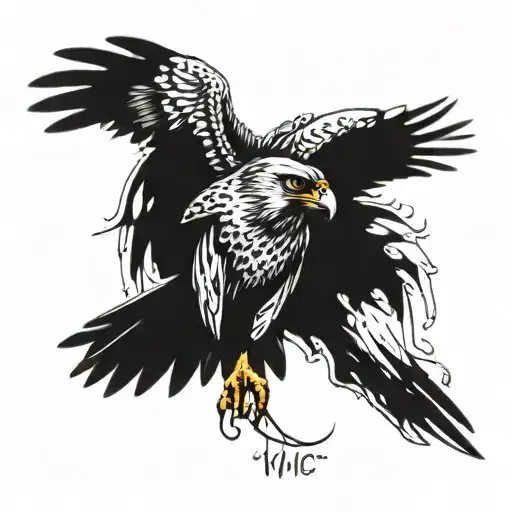 peregrine falcon swooping with "Vincit Qui se Vincit"  tattoo design idea