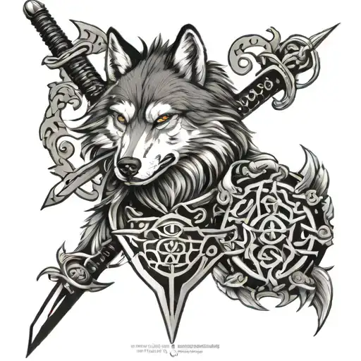 wolf tattoo samurai sword and shield tattoo design idea
