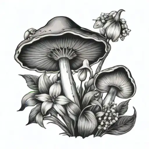 mushroom, daisy, lily of the valley flower tattoo design idea