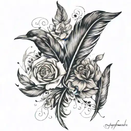 feather infinity symbol flying birds birthflowers August October November May tattoo design idea