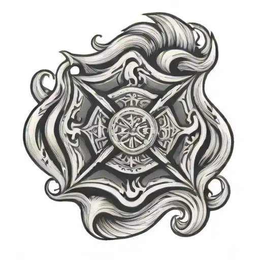 firefighter Maltese cross with flames tattoo design idea